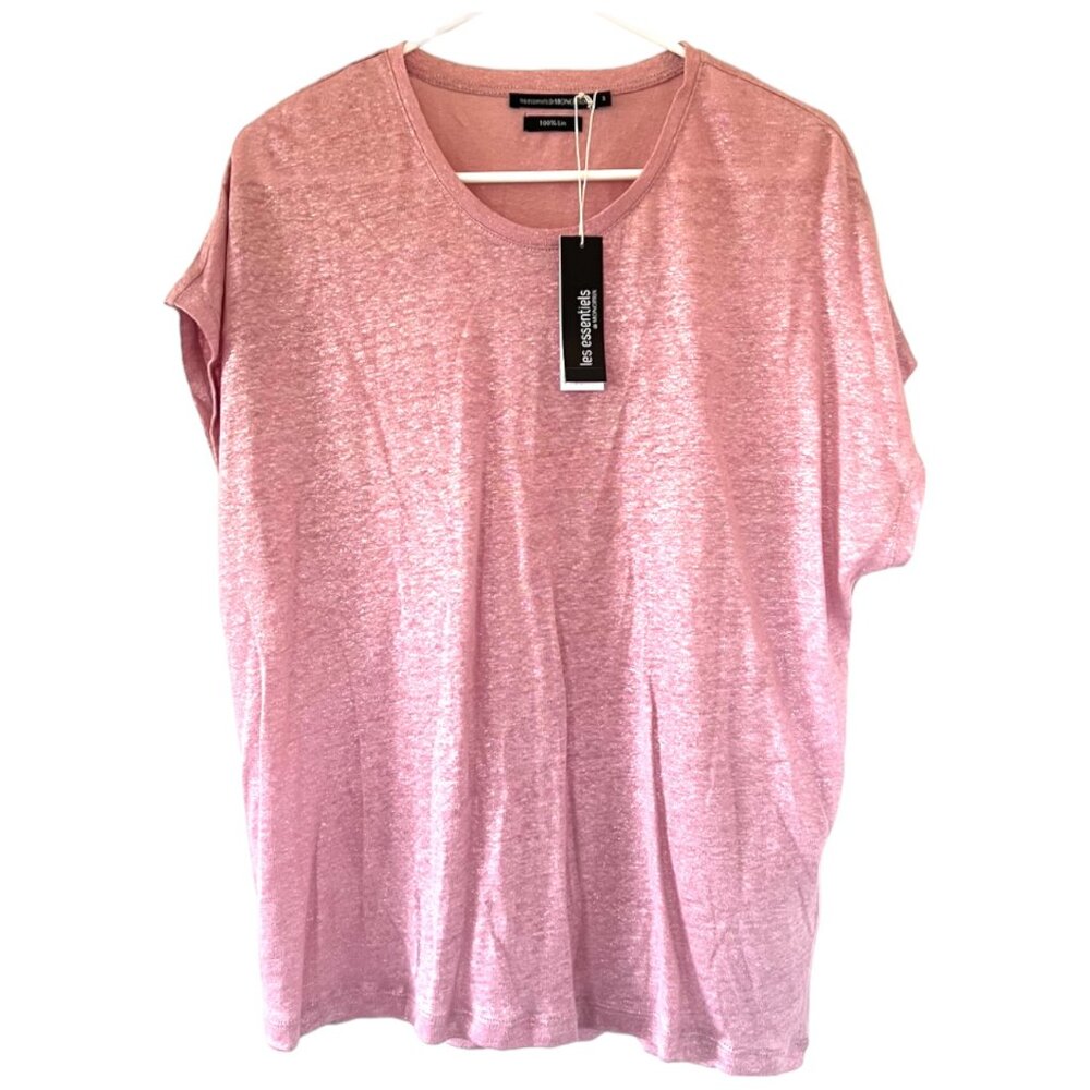 NWT French Monoprix 100% Linen Pink Luster T-Shirt
